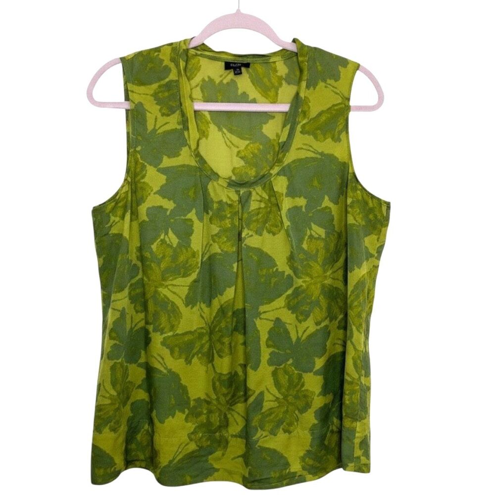 Talbots Top Blouse Shirt Butterfly Pleated Green Sleeveless 16